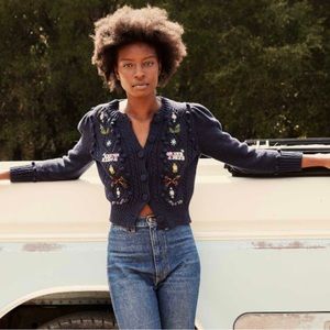 Doen Forget Me Not Cardigan Navy Women’s XS NWOT